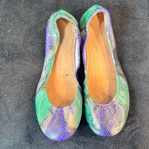 Tieks Green and Purple Flats Vibrant Snakeskin Pattern